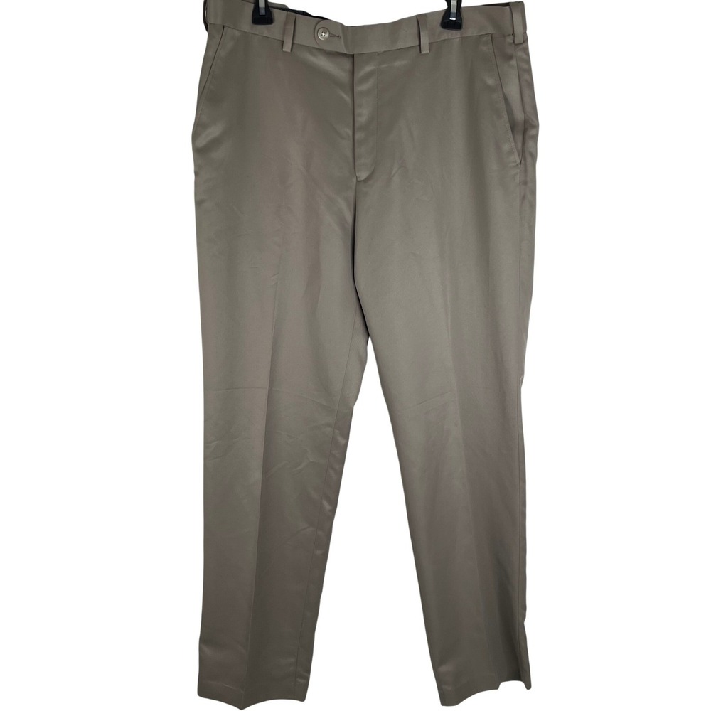 Saks Fifth Avenue Dress Pants Mens 36 Tan Khaki FlatFront Trousers Formal office